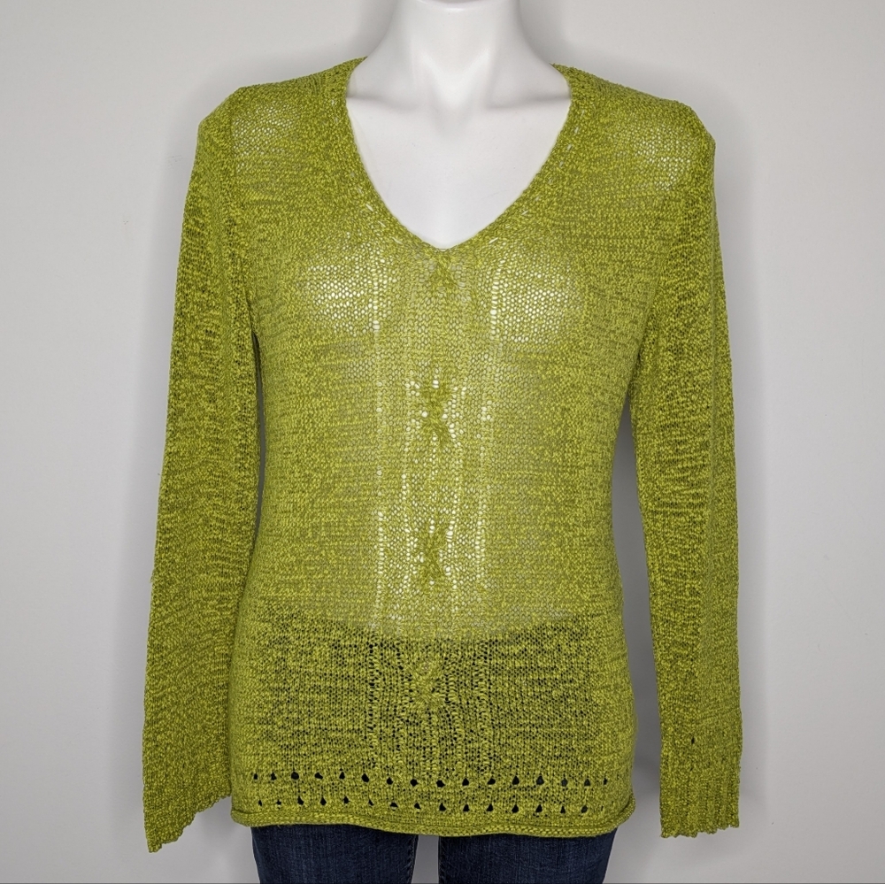 Putorti Green Loose Knit V Neck Long Sleeve Sweater S